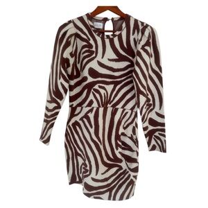 SAYLOR Brown and White Long Sleeve Sheath Dress